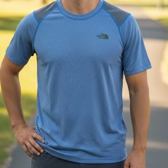 The North Face Men's Blue Heathered Short Sleeve Athletic T-Shirt Size S‎