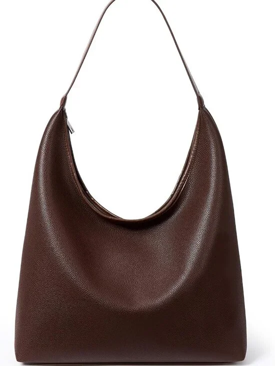 Spacious Vegan Leather Hobo Bag, Soft Shoulder Tote with Zipper & Pockets, Fits