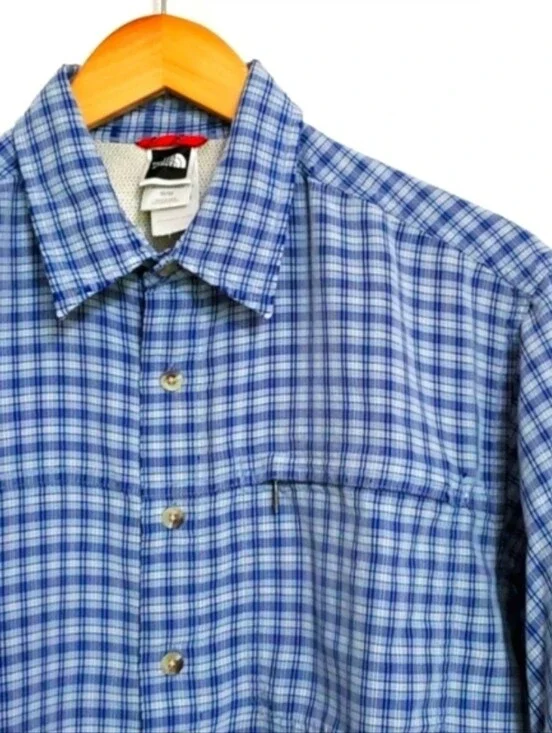 The North Face Short Sleeve Blue Plaid Button Down Shirt Mens Medium