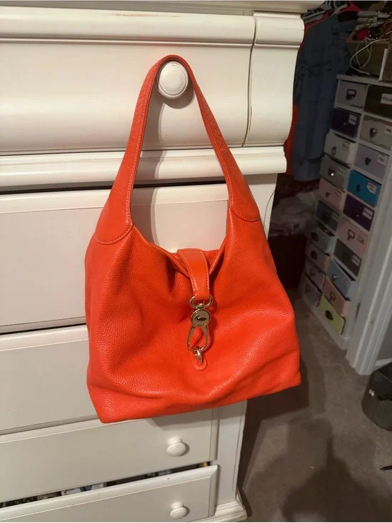 Orange Leather Hobo Shoulder Bag Dooney and Bourke plus change purse & keychain