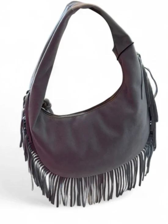 Juniper & Joy Gray/Blue Faux Suede‎ Fringe Hobo Shoulder Bag