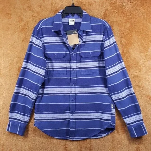 THE NORTH FACE Shirt Mens Small Blue Stripe Button Up Flannel ARROYO $90