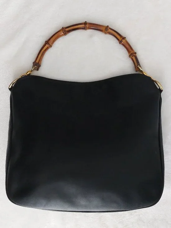 Vintage Gucci Tom Ford Scorched Bamboo Hobo Black Leather Handbag 001-1781-1638