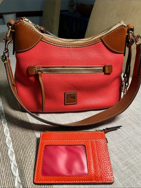 Dooney & Bourke Geranium Pebbled Leather Shoulder Bag with ID Card Holder