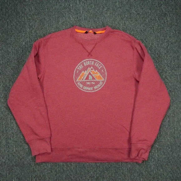 The North Face Sweatshirt Mens Medium Red Crew Neck Graphic Alpine Pullover