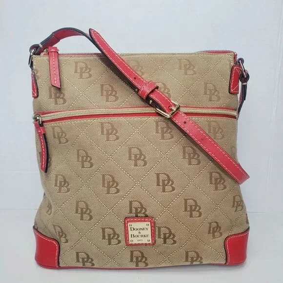 Dooney & Bourke Maxi Quilt Americana Signature Crossbody Natural W Red Leather