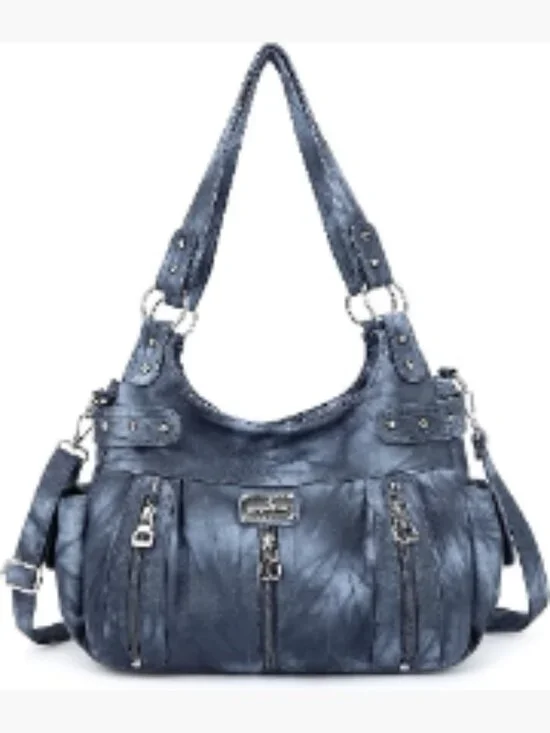 Washed Faux Leather Hobo Satchel Crossbody Handbag Tote Purse Women
