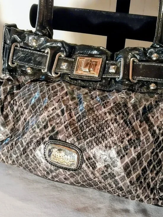 VTG Kathy Van Zeeland  Croc Leopard Snake Print Mixed Media Hobo Shoulder Bag
