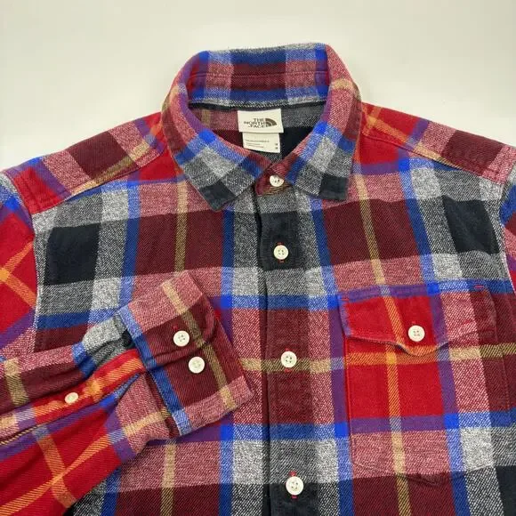 The North Face Mens Medium‎ Red Blue Plaid Check Long Sleeve Button Up Shirt