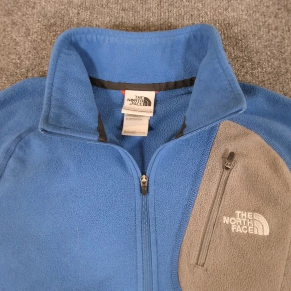 The North Face Mens Blue Grey Quarter Zip Fleece Pullover Thumbholes Small #2769