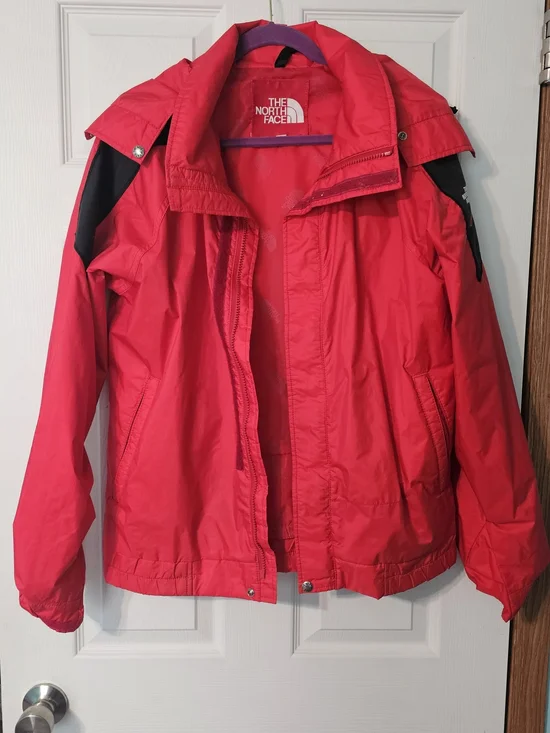 Vintage The North Face Mens Bright Red Shell Jacket with Black Accents
