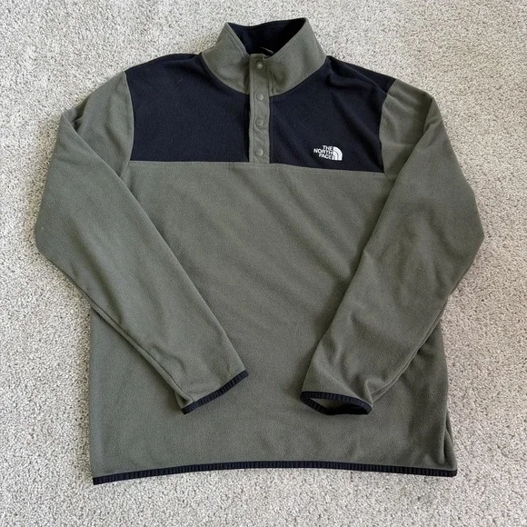 The North Face Jacket Mens Large Green Black Fleece Snap Pullover Logo