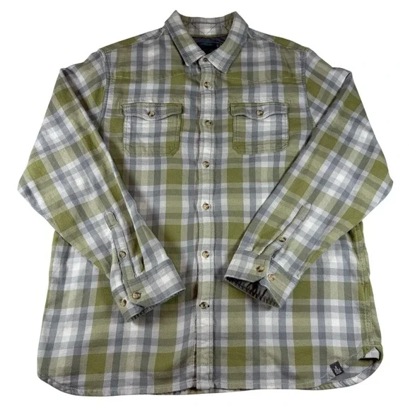 The North‎ Face Flannel Shirt Mens XL Plaid Green Gray Cotton Outdoor Casual