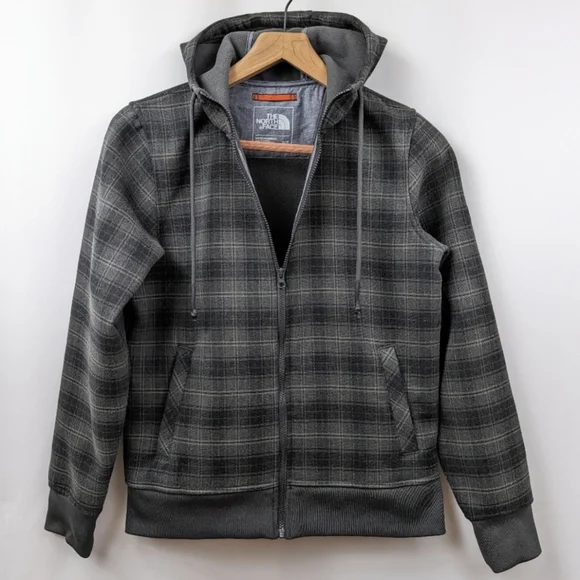 The North Face Jacket Hooded Full Zip Outbound Plaid Hoodie Green/Black Small