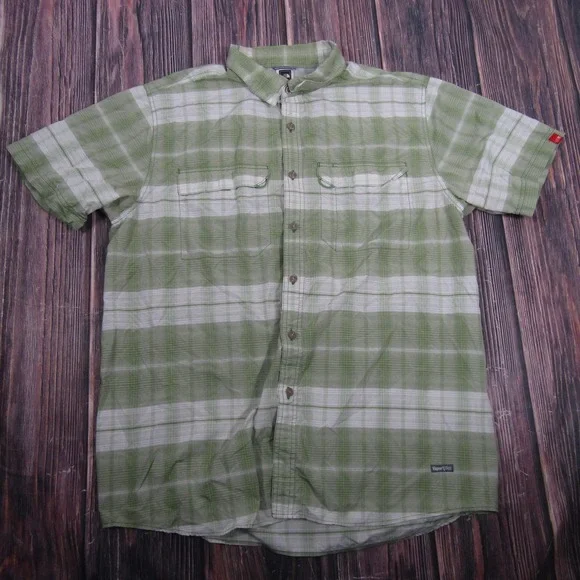 The North Face Shirt Mens XL Green Plaid Short Sleeve Button Up VaporWick Hiking