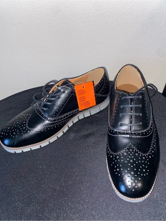 Boys Black Wingtip Lace-Up Dress Shoes