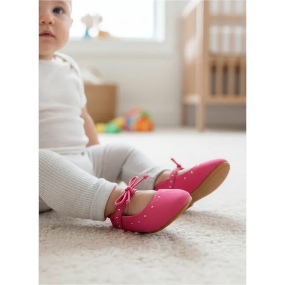 Fabkids ✦ Pink Suede Studded Bow Ballet Flats ✦ Elastic Strap Baby 6–12M NWT