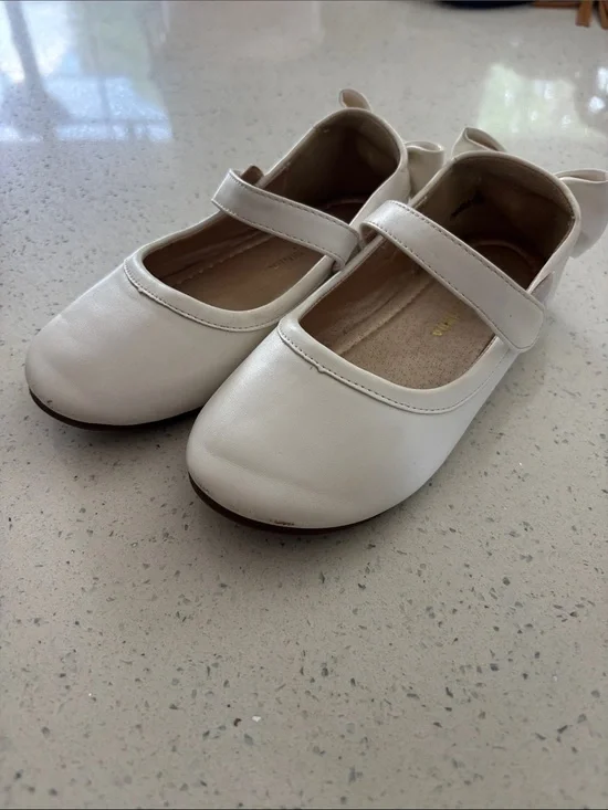 Girls White Mary Jane School Flats with Hook-and-Loop Strap