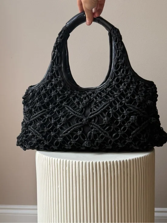 Coldwater Creek Black Macramé Hobo Bag