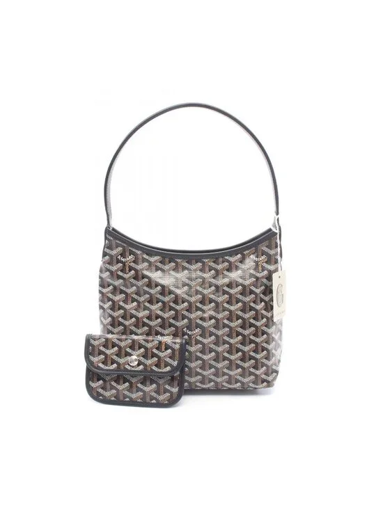 Goyard Handbag Boheme Mini Hobo Black White Brown Canvas Leather