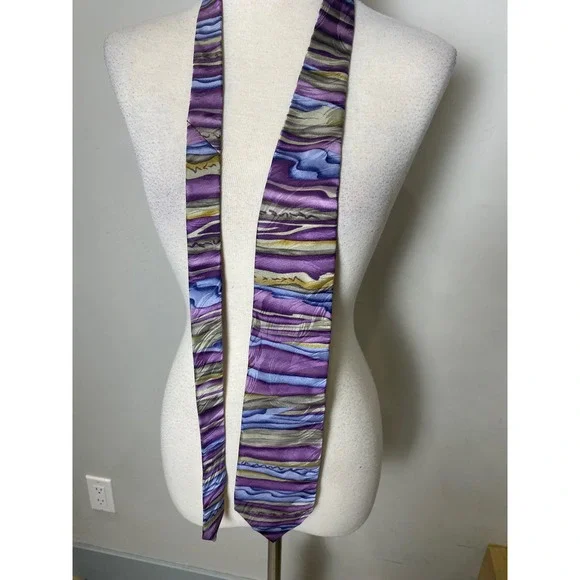 J Garcia Silk Tie Mens Vintage 90s Collectors Edition Purple Abstract Wavy Art