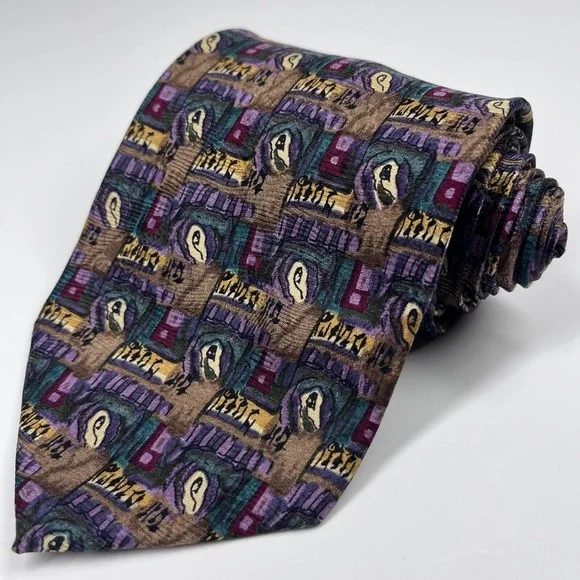 J. Garcia Tennis Shoe Escape Silk Men's Necktie Abstract Brown Purple‎ Green