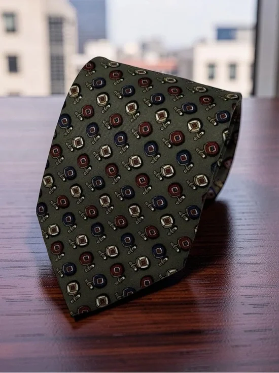 Brooks Brothers Tie Silk Green Geometric Print Classic Necktie  57.5