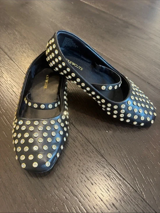 Crewcuts / J Crew Black Mary Jane Flats with Gold Stud Detailing