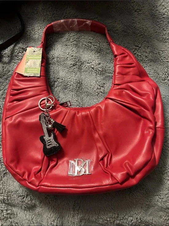 Red Vegan Leather Hobo Bag with Guitar Charm
