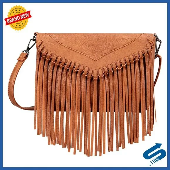 PU Leather Hobo Fringe Crossbody Tassel Purse Vintage Small Handbag