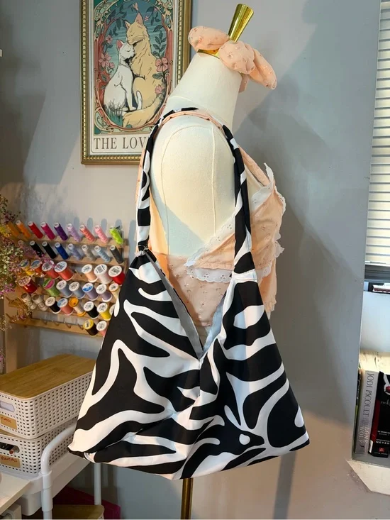 Black & White Zebra-Print Hobo Bag for Women