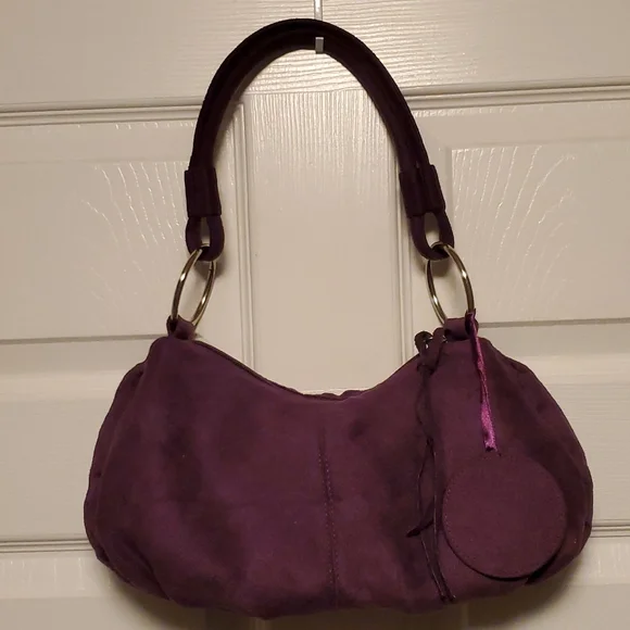Faux Suede Purple Hobo Bag