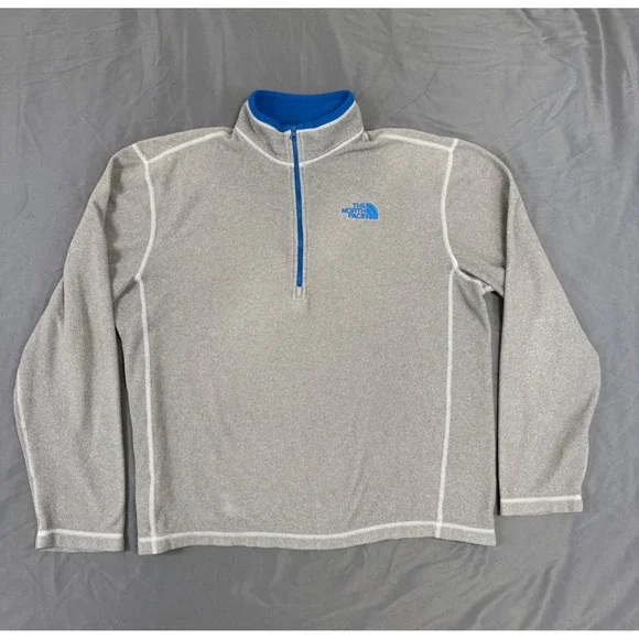 The North Face Mens Grey Blue Quarter Zip Fleece Pullover C744 Size M