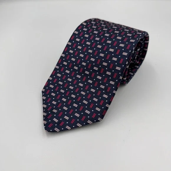 Brooks Brothers 346 Men's Silk Tie Geometric Pink Navy Necktie‎