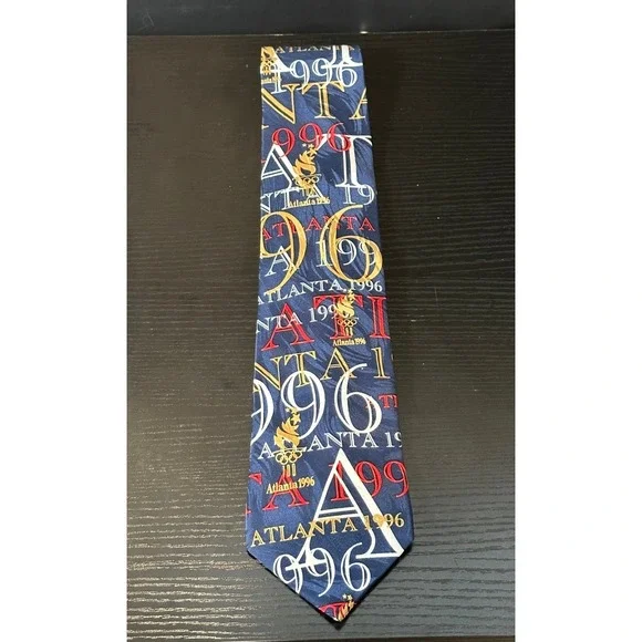 Vintage 1996 Atlanta Olympic Games RM Sport Tie Navy‎ Blue Centennial Collection