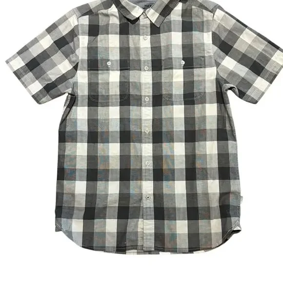The North Face Mens Size Medium Black and Gray Checkered Short Sleeve Shirt