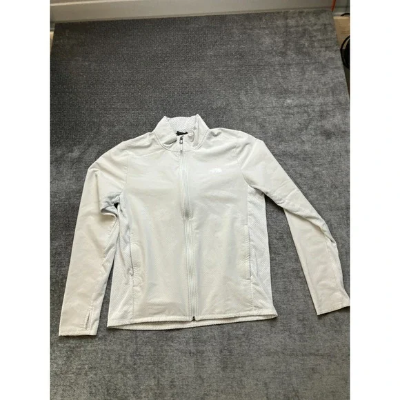 The North Face Fleece Jacket Mens Large Beige Stretch Thumbhole Sleeve Full Zip‎