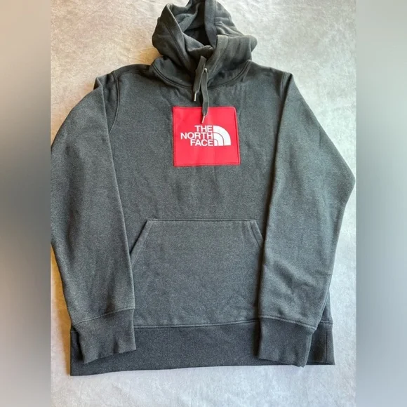The North Face gray  Hoodie with red Accent