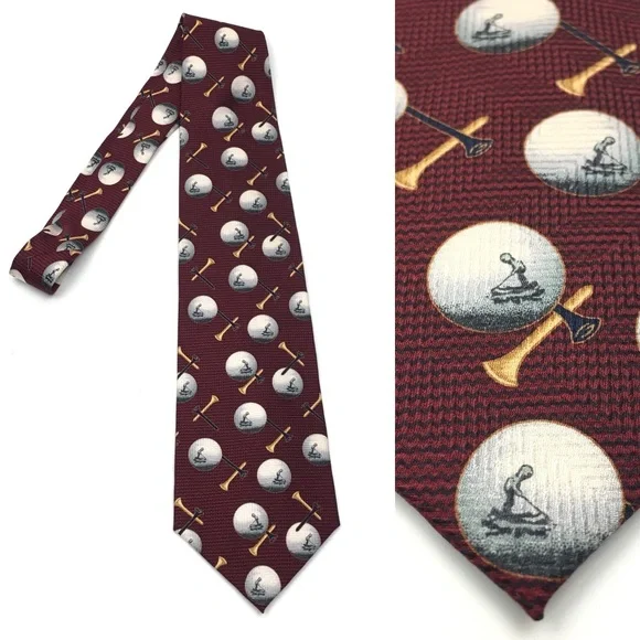 Red Black Golfing Necktie Golf Balls Tees Pattern‎