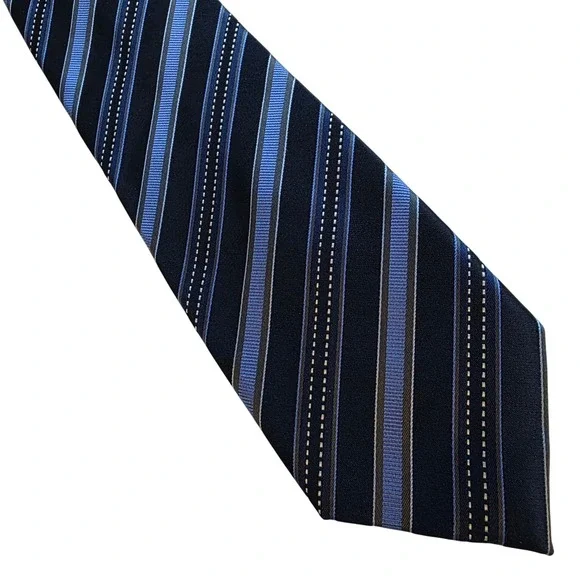 Astor & Black Custom Clothiers Mens Tie Striped Silk Necktie Hand Made‎ Blue