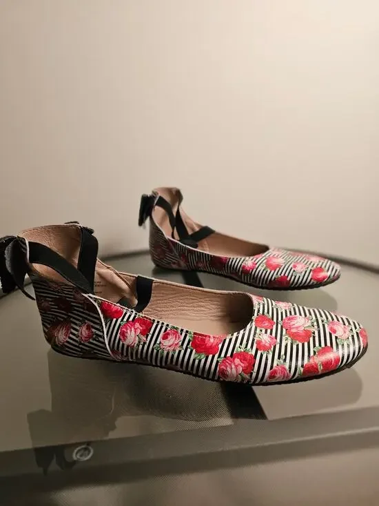 Monkey Feet Floral Leather Flats