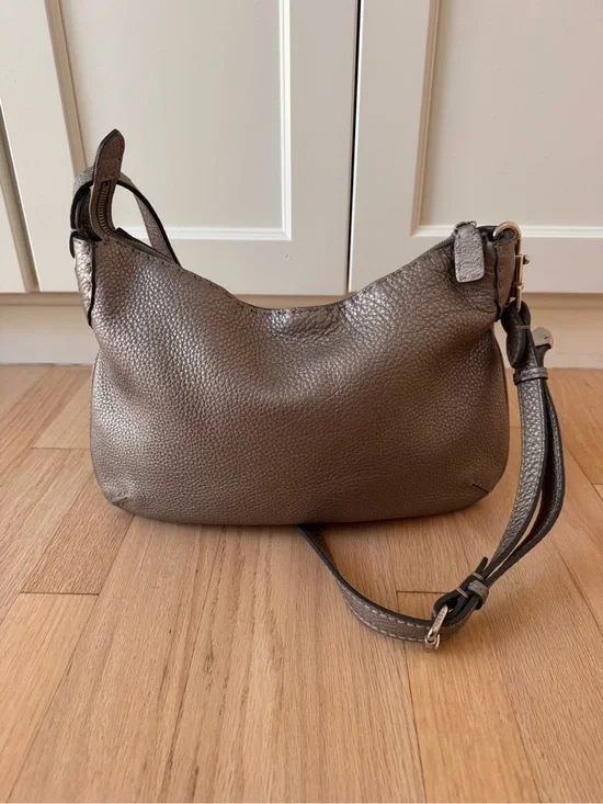 Fendi Selleria pewter leather hobo crossbody handbag purse bag