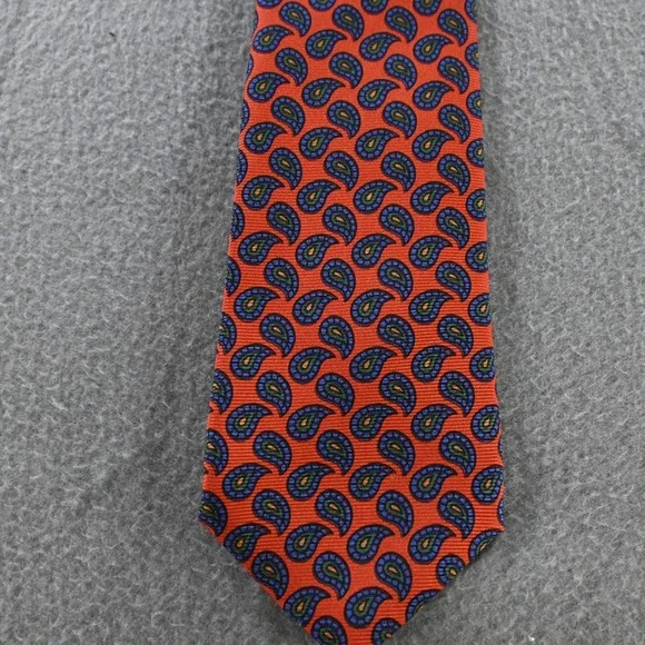 Polo Ralph Lauren Mens Vintage Paisley Silk Tie One Size Orange Blue Italy‎