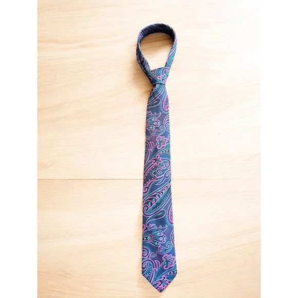 VIV‎ Italy Silk Tie Paisley Blue Pink Teal 3.25