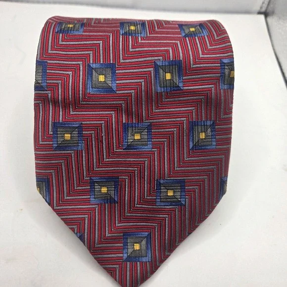 Robert Talbott Best of Class Silk Tie  Bold Red Blue Gold Hand Sewn In USA 4x58