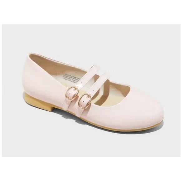 Cat & Jack Girls Amelia Mary Jane Flats Pink Patent Double Strap Shoes Size 3