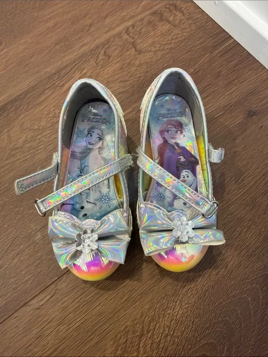 Disney Iridescent Bow Mary Jane Shoes with Frozen Insole - Silver/Multicolor