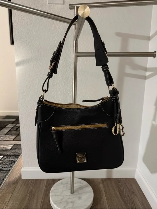 Dooney & Bourke Black Leather Sorrento Hobo with Gold Hardware
