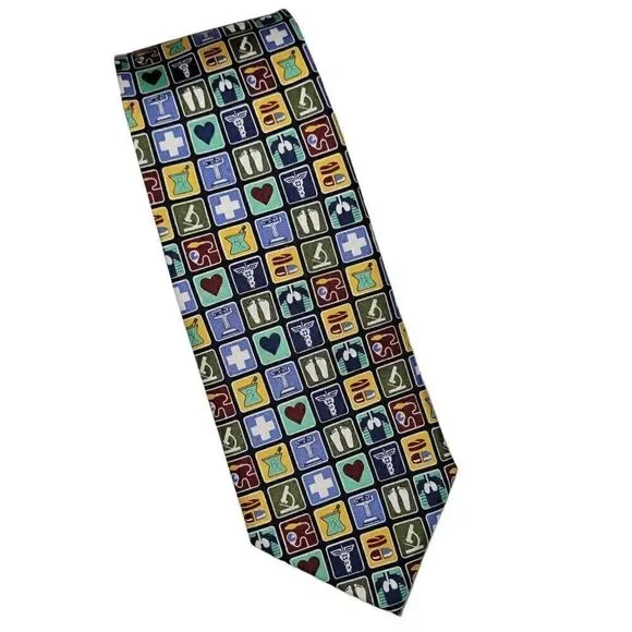 Wild Ties Mens Neck Tie Medical Symbols Instruments 100% Silk Multicolor 60