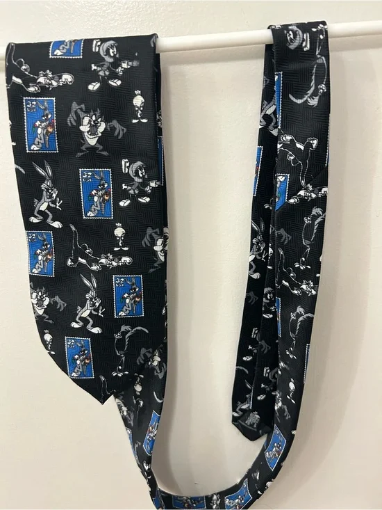 Warner Bros. Stamp Collection Black Tie with Bugs Bunny & Blue Accent Panels